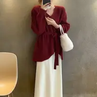 2025韩版气质慵懒不规则系带v领腰带毛衣针织衫秋冬上衣显瘦穿搭