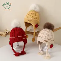 婴儿帽子秋冬季韩版洋气草莓护耳帽小月龄女童宝宝保暖防风毛线帽
