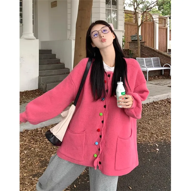 软糯甜美风开衫毛衣外套女秋季新款大码胖MM显瘦宽松遮肉针织上衣