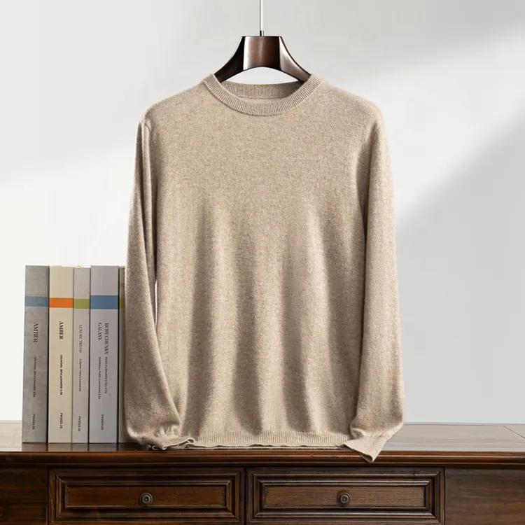 秋冬新款纯山羊绒衫男士圆领套头纯色针织打底衫毛衣保暖