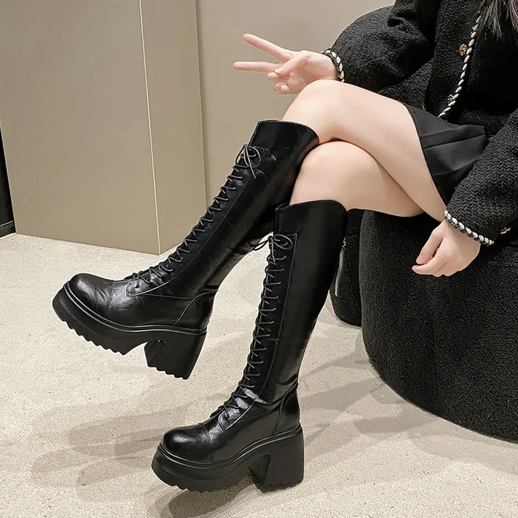 增高靴2025秋季新款长筒靴不过膝厚底增高时装靴不掉筒骑士靴