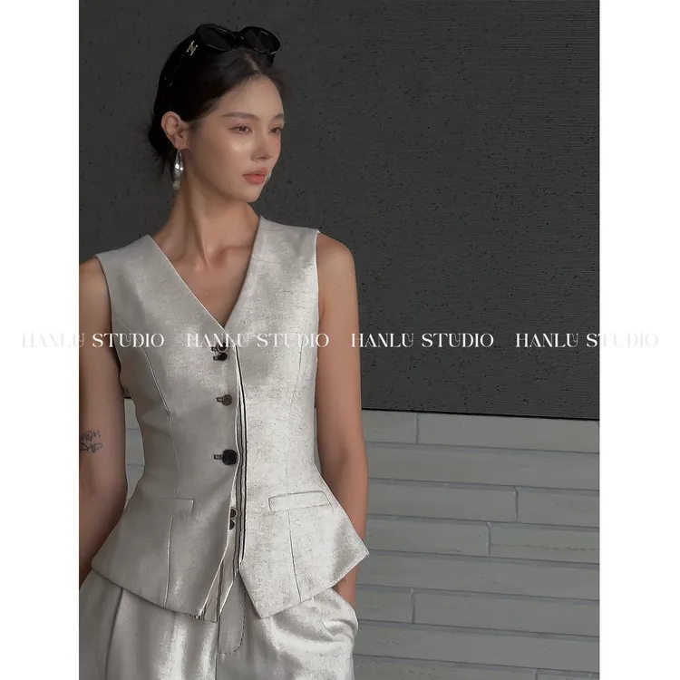 HanLu studio显瘦时尚设计感气质收腰马甲上衣
