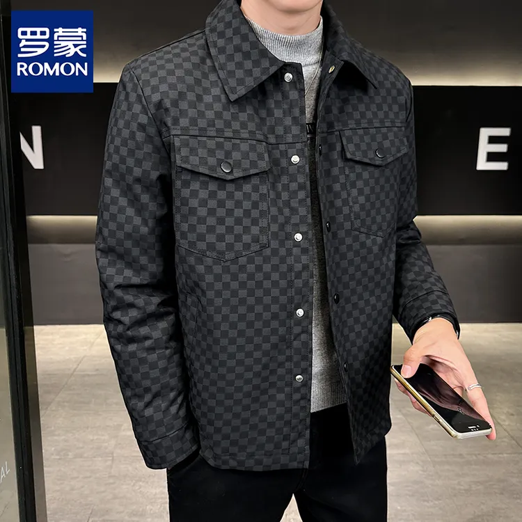 Romon/罗蒙冬季轻奢商务格子羽绒服男士外套保暖时尚休闲百搭上衣