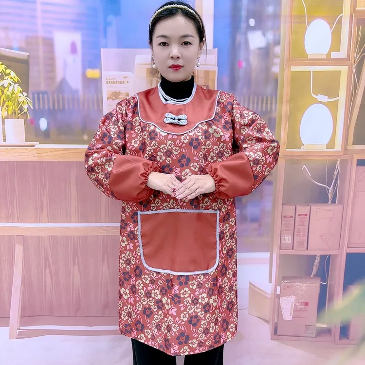 中式盘扣半身裙长袖裙家用防污透气罩衣女外穿