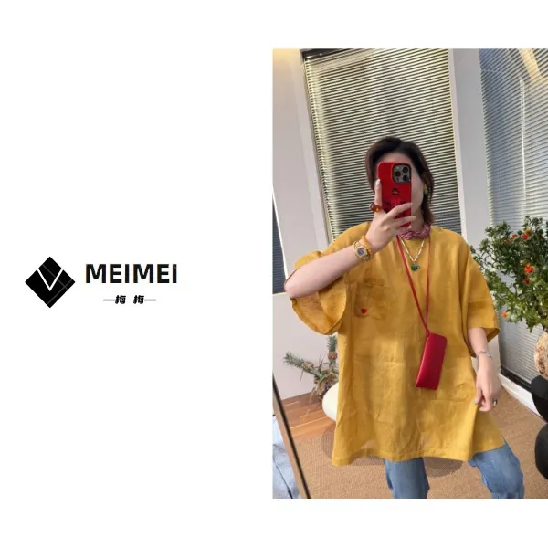 XMM.《GZ爱心100苎麻大阪短袖》春季新款时尚百搭洋气休闲短袖T恤