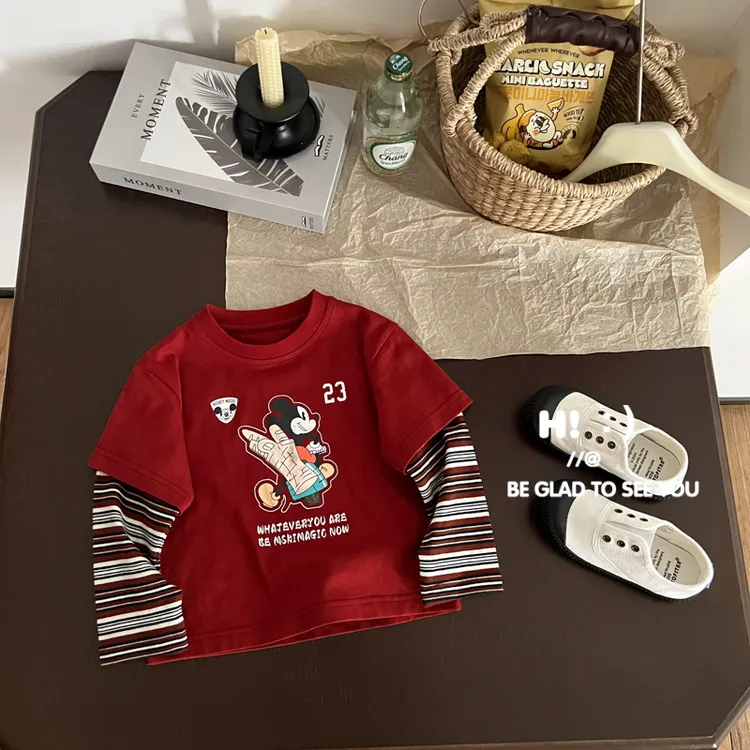 现货【百分百棉】郝叔童品秋季新款2025男童网红假两件长袖潮HR5364