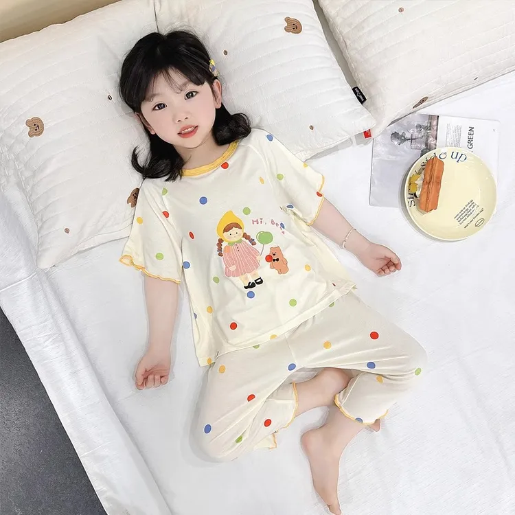 儿童睡衣女孩夏季莫代尔空调服薄款套装女宝宝2025新款女童家居服