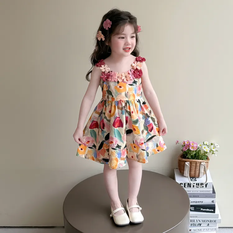 女童连衣裙夏季2025新款儿童洋气碎花女宝宝无袖薄款时髦裙子夏装