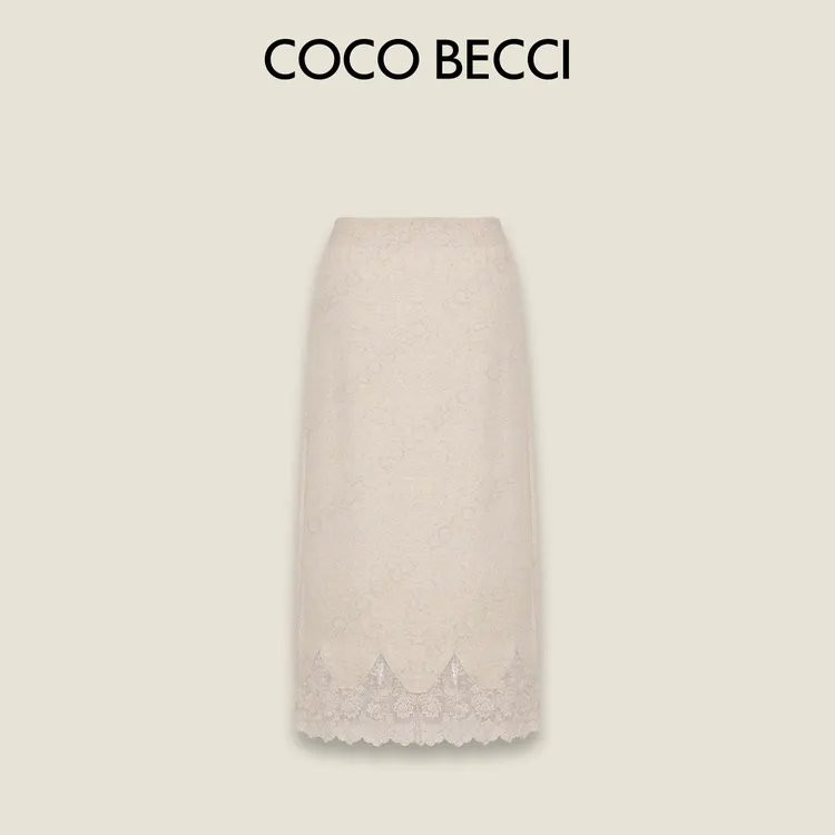 COCO BECCI【蕾丝拼接羊毛裙】绵羊毛兔毛蕾丝花边半裙CFLJD171094