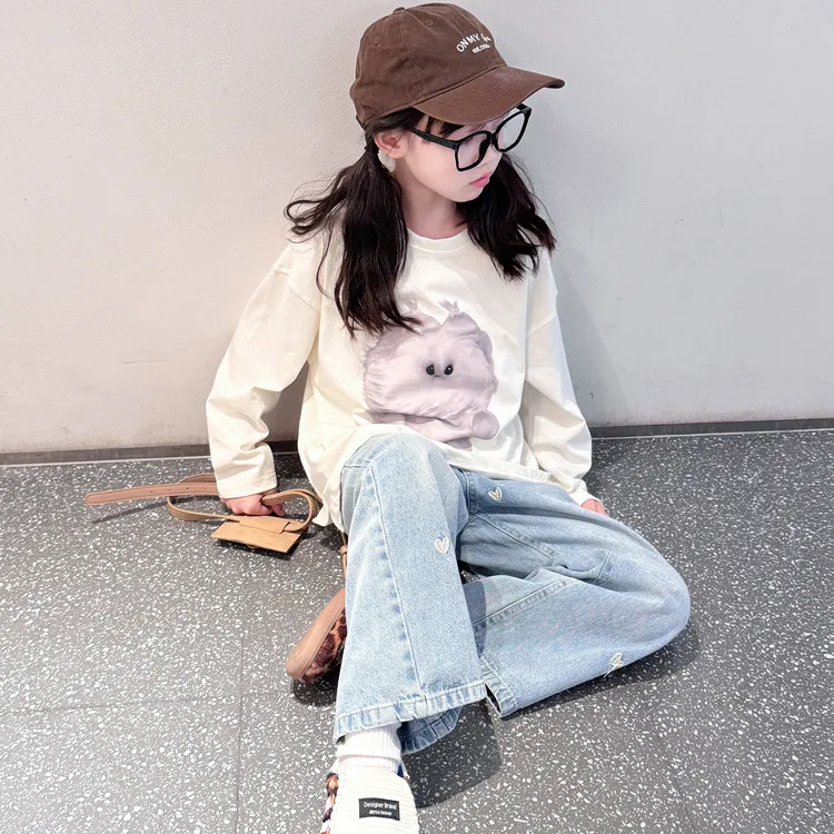 女大童宽松t恤2025新款女孩春秋韩版超好看长袖儿童洋气时髦内搭9