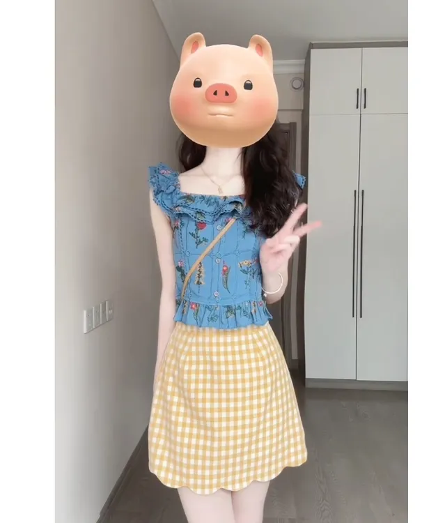 2025时尚气质法式通用碎花短袖修身型T复古短款背心显瘦夏季上衣