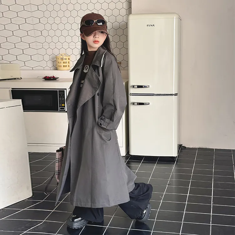 韩版女童风衣外套春秋款2025新款女大童英伦风大衣中长款儿童春装