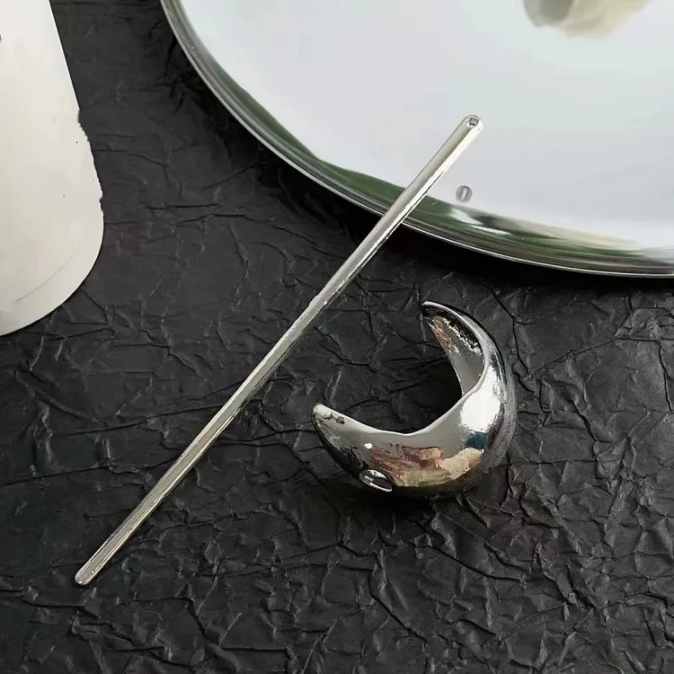 新中式月牙金属发簪女现代高级感半扎发钗古风后脑勺盘发簪子头饰