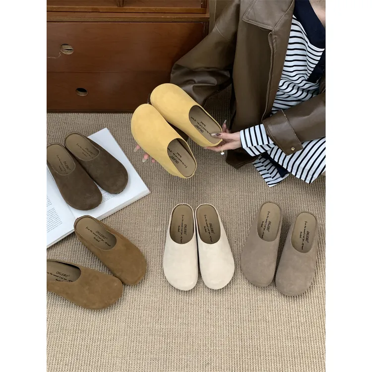 小个子内增高7CM~真皮勃肯鞋女秋冬新款复古坡跟厚底半拖鞋女外穿