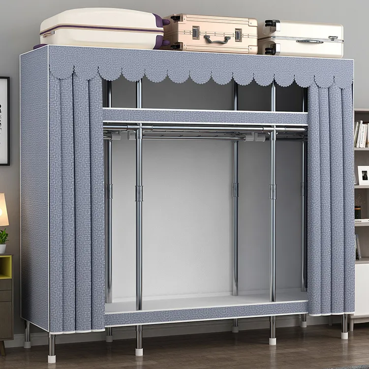 简易衣柜家用卧室现代简约经济型布衣柜钢管加粗衣橱出租房用收纳