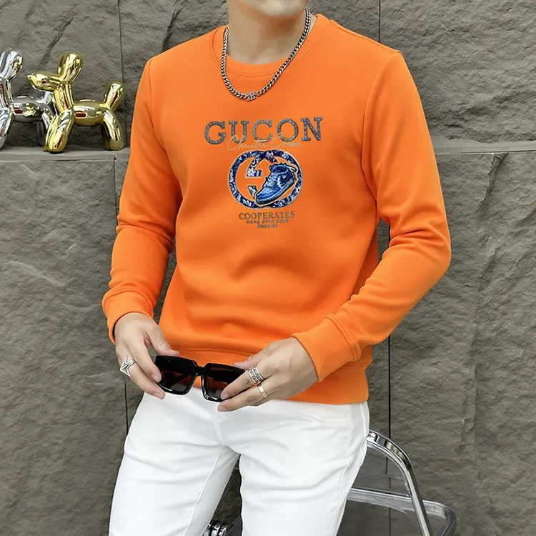 保登皮兹秋冬男士卫衣加绒高端时尚印花上衣圆领长袖打底休闲衫服