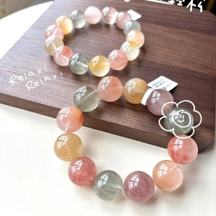 彩兔毛水晶手串新中式兔毛手链7A彩兔毛水晶手链彩发晶多样性发一