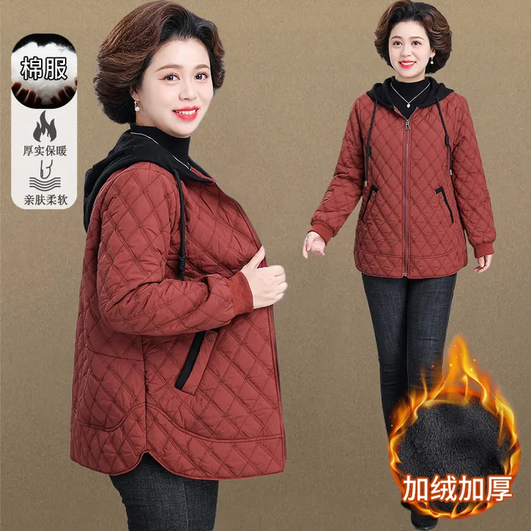 罗蒙胖妈妈秋冬夹棉外套轻薄棉服加肥加大码棉袄中老年女冬装棉衣