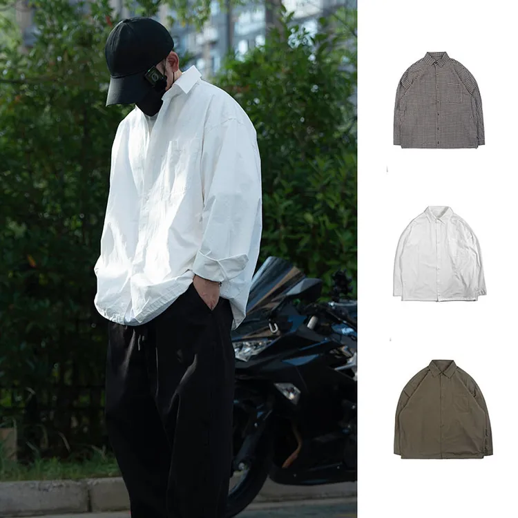 【少年感廓形衬衫】高街极简落肩休闲男女百搭全棉街潮黑白衬衫5379