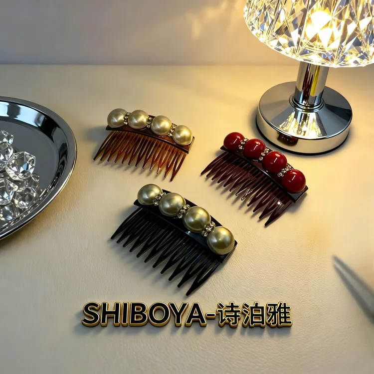 诗泊雅 鎏光珠韵系列 轻奢珍珠镶钻发梳