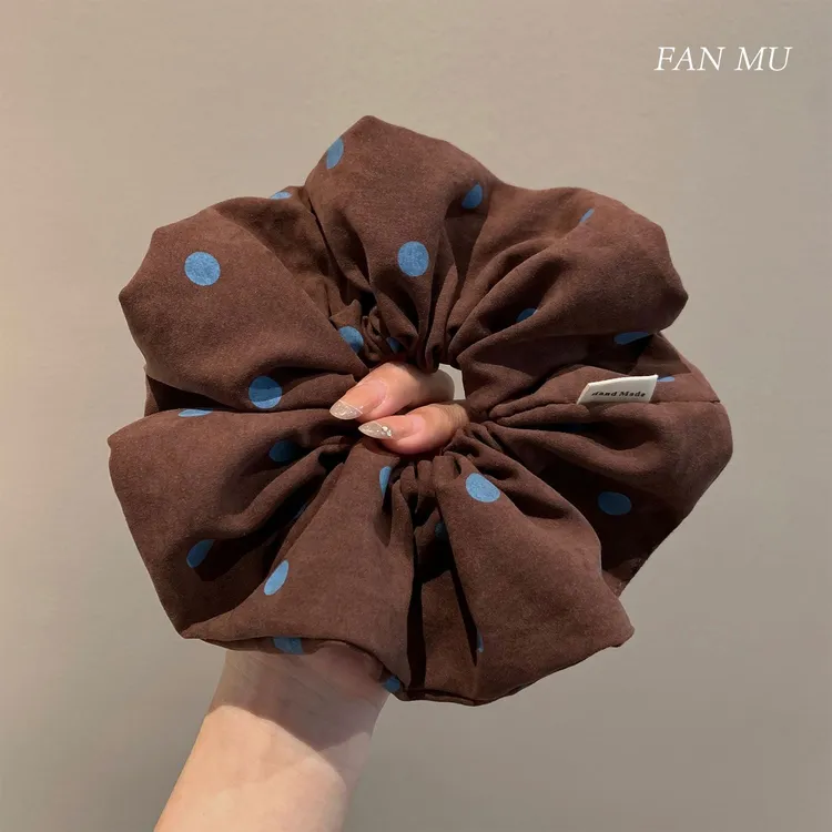 韩系复古咖色波点大肠发圈女高级感扎丸子头皮筋日常百搭头绳发饰