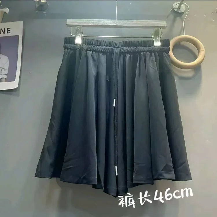 夏季欧货定制抽绳松紧腰显瘦纯色裙裤