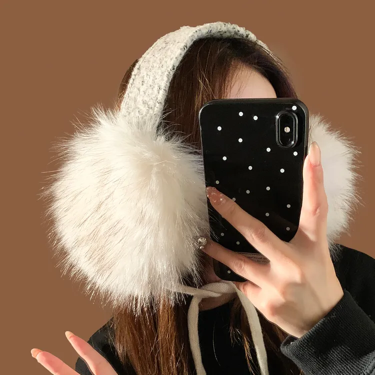 绑带毛绒针织耳罩女冬季户外骑行保暖防寒防冻耳暖耳包耳套耳捂子