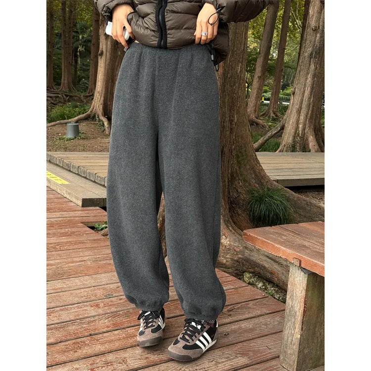 LANGQING 舒适柔软双面摇粒绒束脚纯色休闲裤47414/47478#