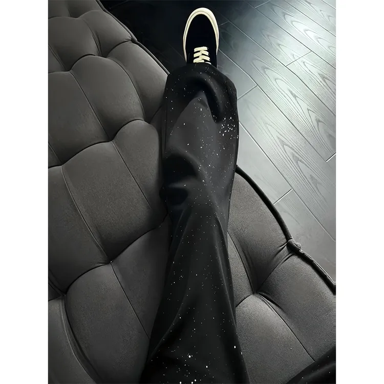 满天星褶皱设计感卫裤男秋季潮牌重磅直筒工装裤高级感阔腿休闲裤