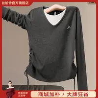 她池2025秋装新款女装套头长袖修身撞色假两件针织衫T53X3931Z