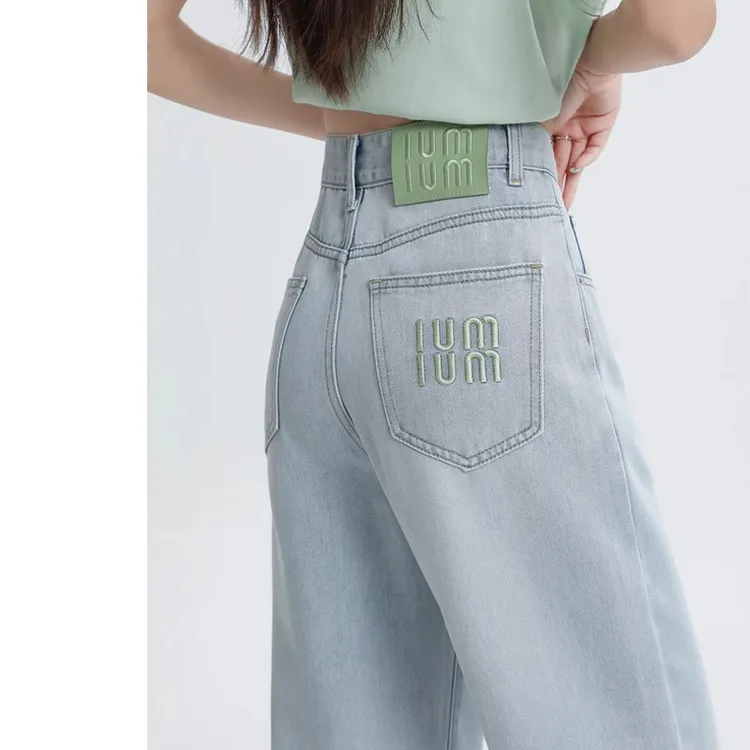 超软天丝牛仔裤女夏季薄款高腰刺绣小个子莱赛尔冰丝直筒阔腿裤子