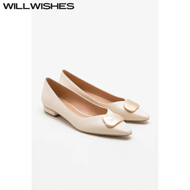 WILLWISHES/王玎原创设计单鞋女仙女风尖头浅口鞋女气质款平底鞋