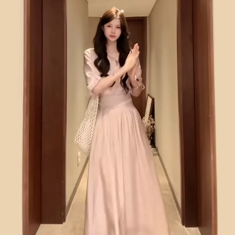 禅意清冷感穿搭衬衫连衣裙子女夏季简单大方气质套装长裙5219