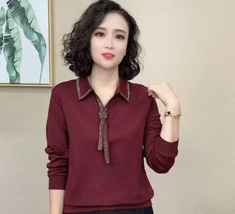 2025新款时尚洋气百搭减龄显瘦长袖秋款女烫钻气质上衣#606