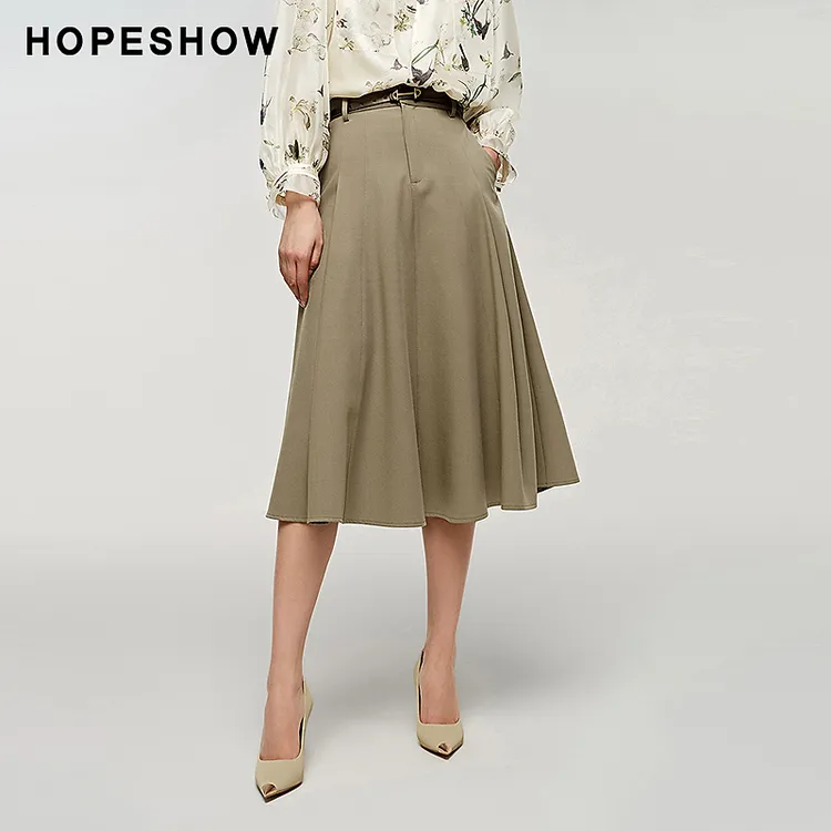 红袖秋季2025新款女装  压褶伞摆拼接宽腰半身裙89124291505