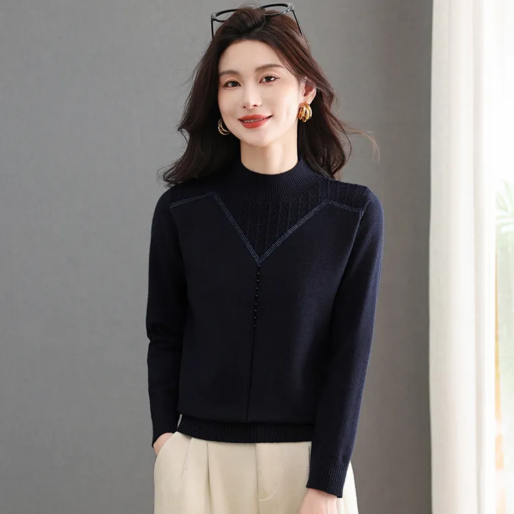 哥弟阿玛施正品纯色立领钉珠修身针织衫秋季新款设计感时尚通勤风