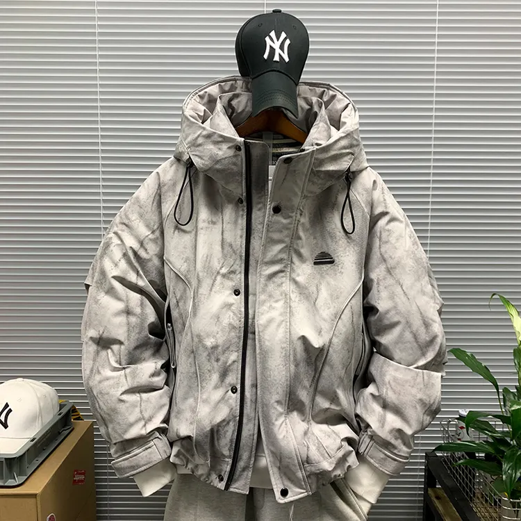 冬季新款工装潮牌连帽防风保暖羽绒服外套男款休闲宽松高街派克服