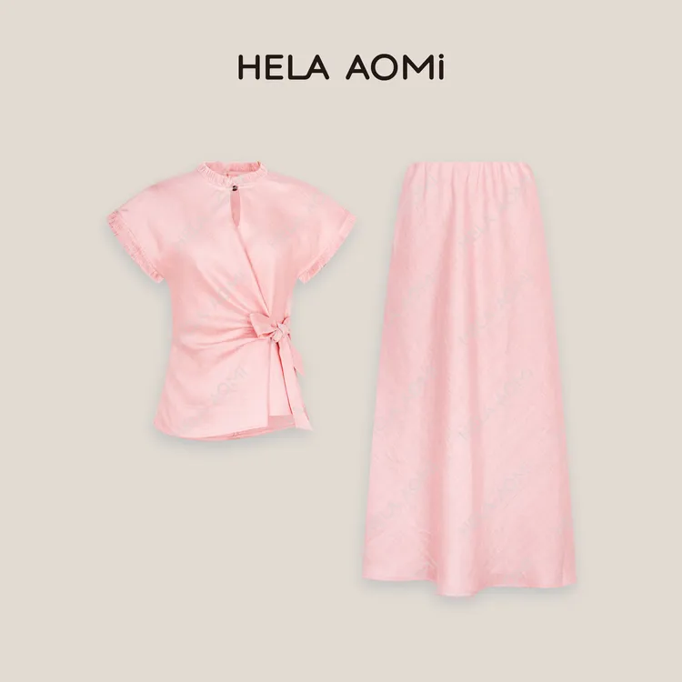 HELA AOMI“不规则亚麻套装”莱赛尔收腰衬衫半裙两件套CY5BB99613