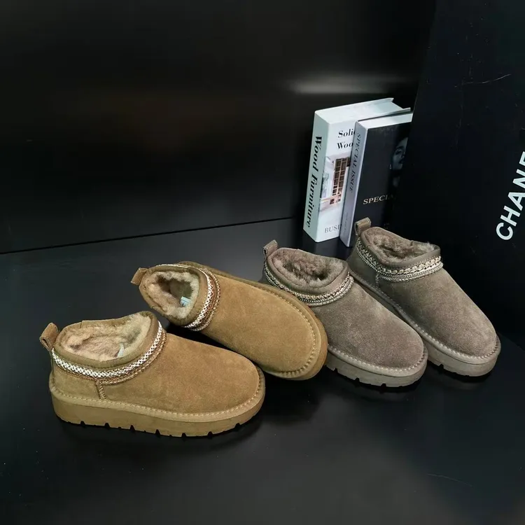 【暖冬热可可】牛皮加绒加厚保暖雪地靴女低帮一脚蹬套脚棉鞋201