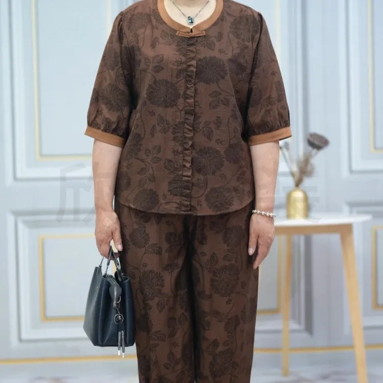 2025新款时尚套装百搭洋气休闲夏季中老年妈妈装简约短袖版两件套