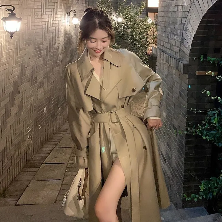短款爆款大衣洋气风衣秋季中长款春秋款小个子英伦侦探服装风裸色