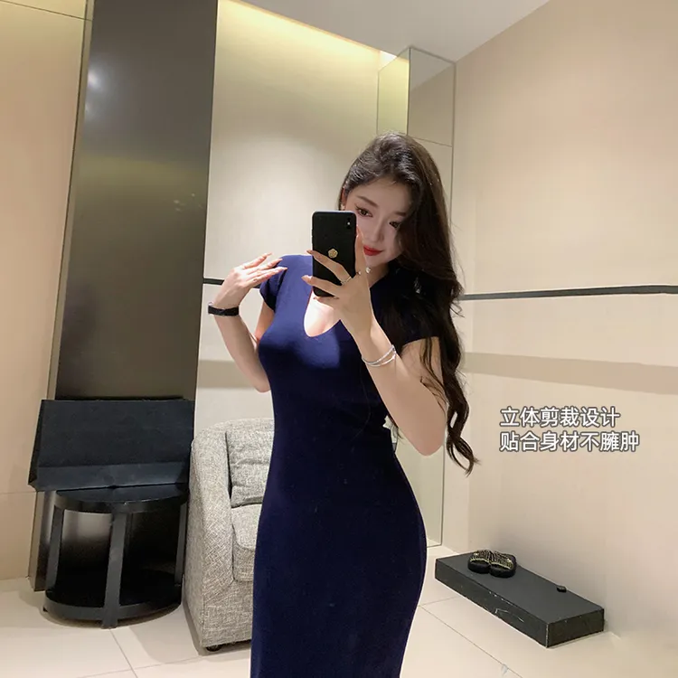 林关关御姐风高级感连衣裙女藏蓝色包臀裙子气质显身材后妈裙