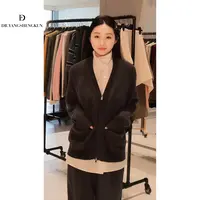 杨圣坤2025新品100%绵羊毛简约百搭V领拉链长袖针织开衫S82592231