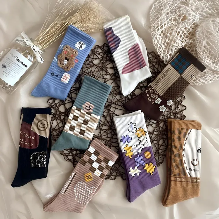 女秋冬外穿袜子女ins潮韩版百搭秋冬款加厚棉袜复古色运动学生袜