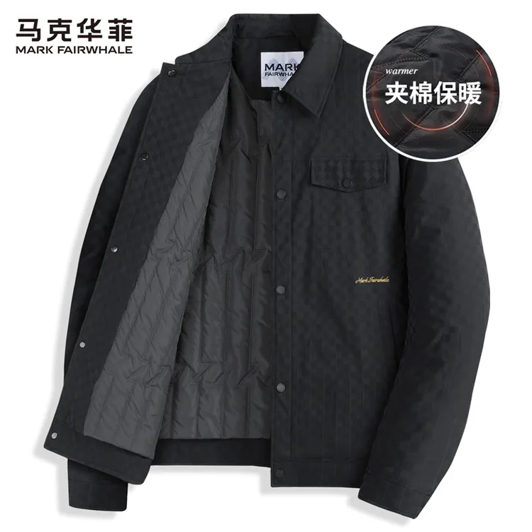 【夹棉棋盘格】马克华菲翻领夹克男2025秋冬新款工装刺绣休闲外套男