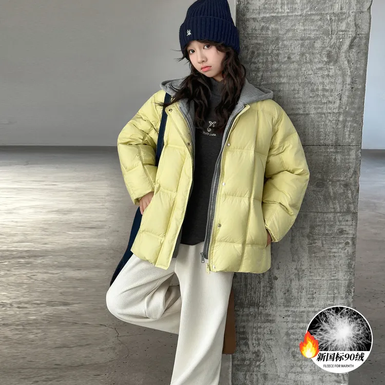 童装羽绒服外套10-15大童女童白鸭绒假两件连帽外套冬季2025新款