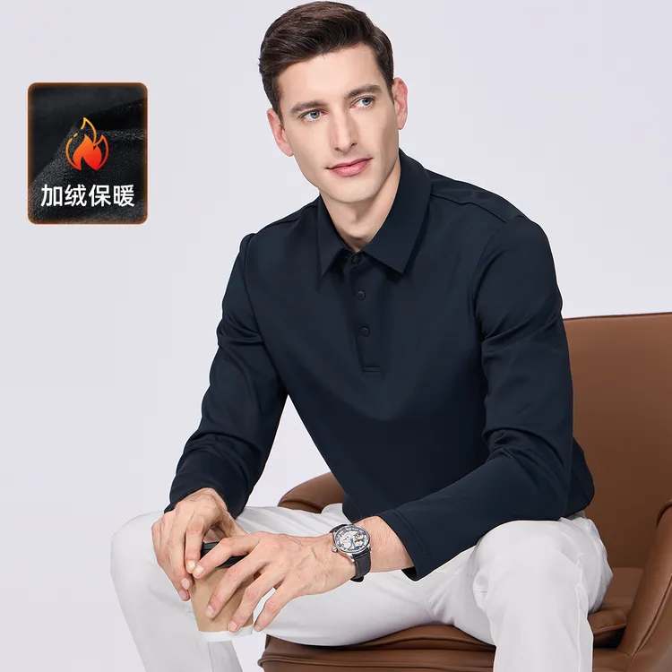 【加绒】杉杉弹力长袖T恤2025秋冬新款翻领商务休闲保暖男士POLO衫