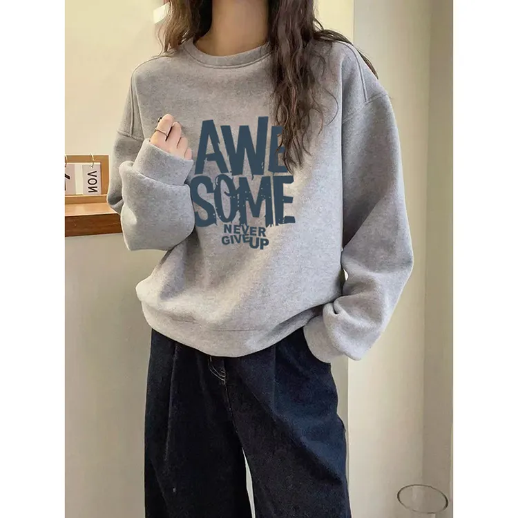 卫衣女2025新款爆款时尚洋气秋冬小个子圆领套头长袖印花纯棉上衣