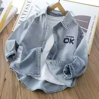 男童牛仔衬衫2025春秋新款中大童长袖衬衣儿童炸街薄款翻领外套潮