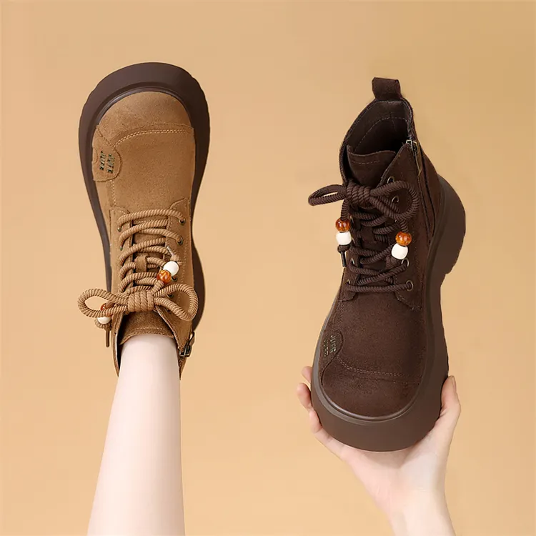 厚底翻毛皮马丁靴女2025新款冬季英伦风轻便增高复古休闲勃肯短靴